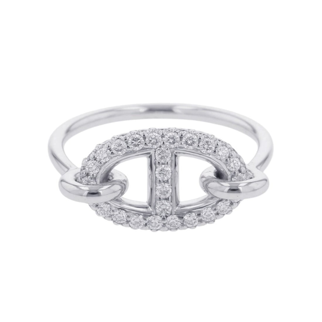 Hermes New Farandole Ring with 48 Diamonds (0.45ct total), 18K White Gold, Size 51. (HERMES Diamond: --- Catalog ---Category: SizeUS Size: 6Brand Size: 51Category: DesignType: Band ringGender: WomenMaterial: White gold (18K)Category: GeneralBrand: Hermes--- Item List ---Section: ConditionRanking: Ran