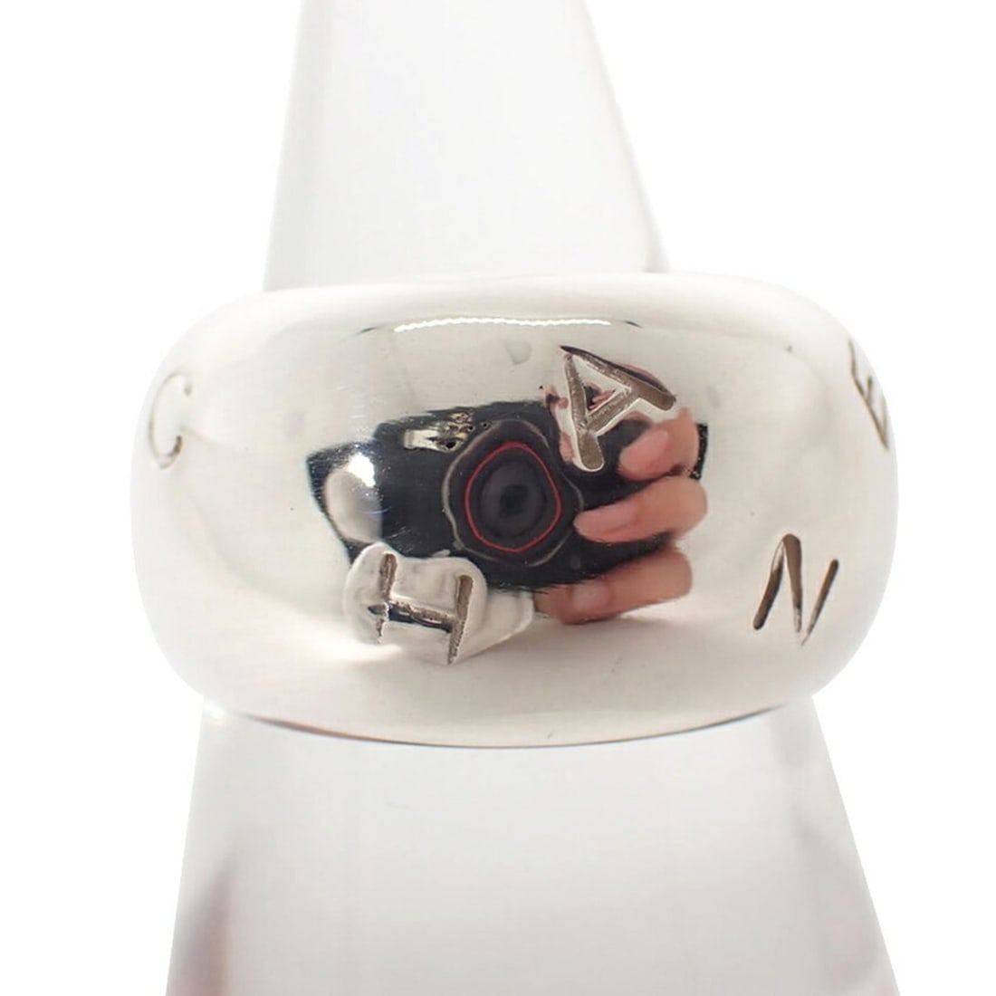 CHANEL 925 Wide Ring, Size 13.5: --- Catalog ---Category: SizeUS Size: 6.5Brand Size: 53Category: DesignType: Band ringGender: WomenMaterial: Sterling silver 925Category: GeneralBrand: Chanel--- Item List ---Section: ConditionRanking