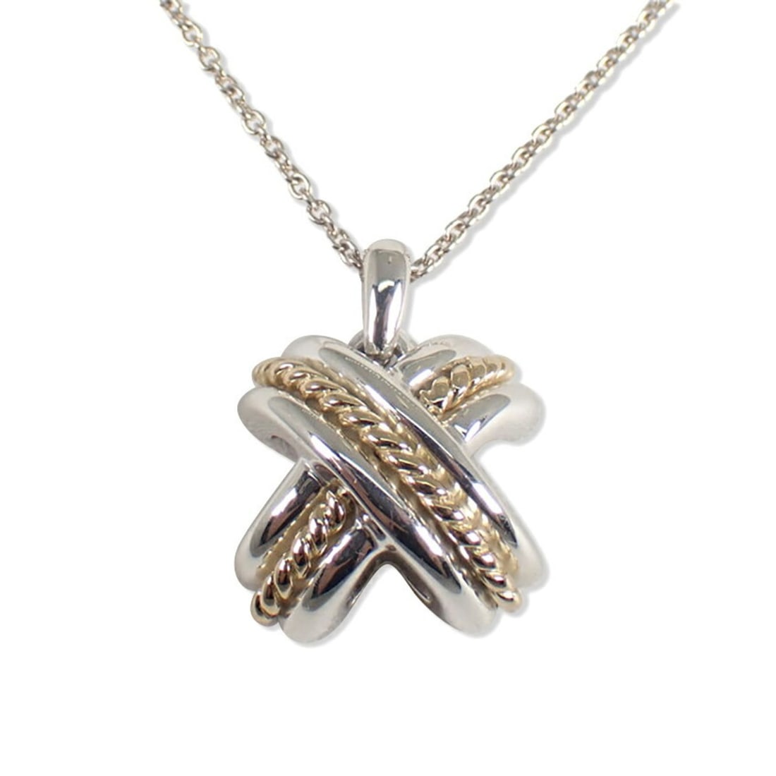 TIFFANY & Co. 925 750 Signature Cross Pendant Necklace: --- Catalog ---Category: SizePendant Size: 16.5mm x 13.7mm / 0.64'' x 0.53''Neck Circumference: 41.5 cm / 16.33''Category: DesignGender: WomenMaterial: Sterling silver 925, Yellow gold (18K)Necklace T