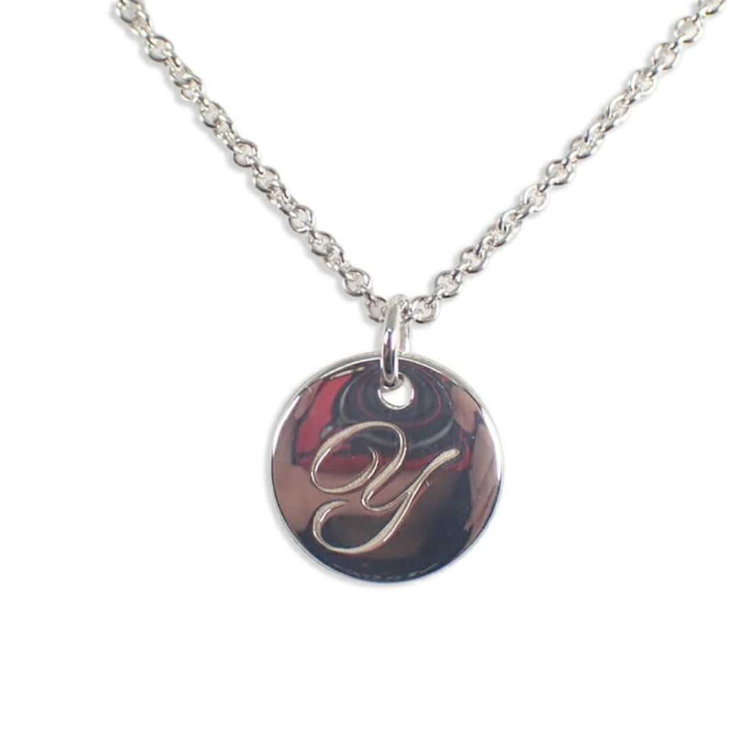 TIFFANY & Co. 925 Initial Y Round Blade Pendant Necklace: --- Catalog ---Category: SizePendant Size: 12.7mm / 0.49''Neck Circumference: 46 cm / 18.11''Category: DesignGender: WomenMaterial: Sterling silver 925Necklace Type: Pendant necklaceCategory: