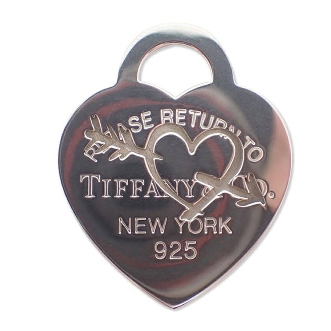 TIFFANY & Co. 925 Return to Tiffany Heart Arrow Pendant Top: --- Catalog ---Category: SizePendant Size: 30.5mm x 25mm / 1.2'' x 0.98''Category: DesignGender: WomenMaterial: Sterling silver 925Necklace Type: PendantCategory: GeneralBrand: Tiffany--- Item List --