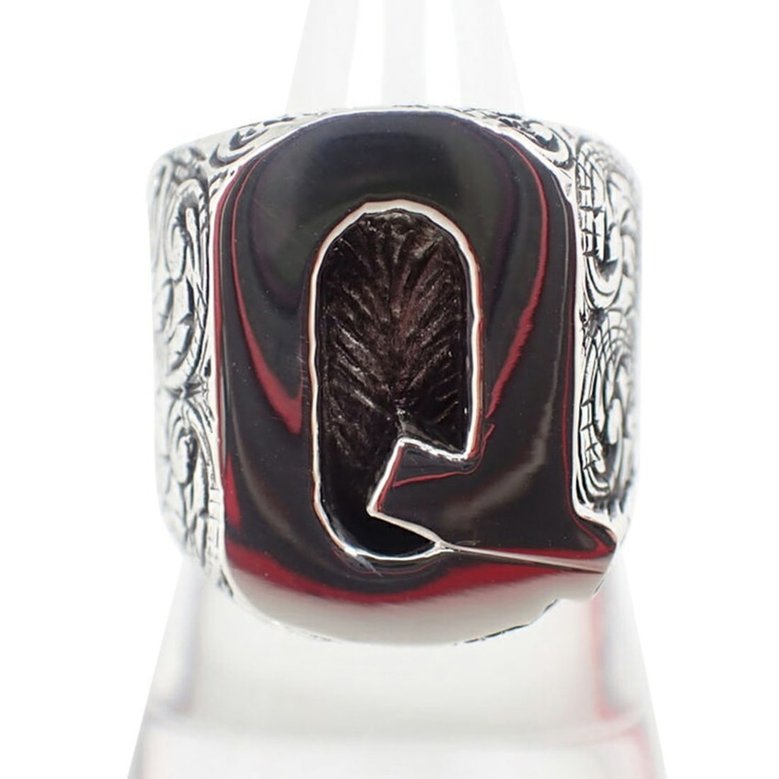 GUCCI Ag925 Alphabet Q Ring, Size 19: --- Catalog ---Category: SizeUS Size: 9.5Brand Size: 59Category: DesignType: Band ringGender: MenMaterial: Sterling silver 925Category: GeneralBrand: Gucci--- Item List ---Section: ConditionRanking: R