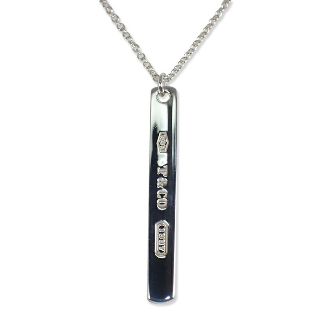 TIFFANY & Co. 925 1837 Bar Pendant Necklace: --- Catalog ---Category: SizePendant Size: 30.9mm x 4mm / 1.21'' x 0.15''Neck Circumference: 44.5 cm / 17.51''Category: DesignGender: WomenMaterial: Sterling silver 925Necklace Type: Pendant necklaceC