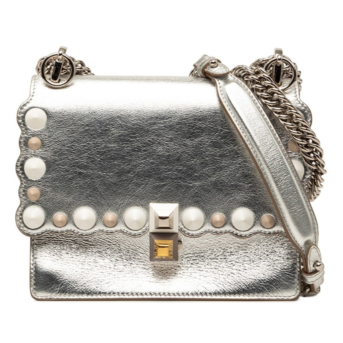 Fendi Mini Kanai Chain Shoulder Bag 8M0381 Silver Leather Women's FENDI: --- Catalog ---Category: SizeSize (HxWxD): 16cm x 19cm x 6.5cm / 6.29'' x 7.48'' x 2.55''Category: DesignType: Shoulder bagColor: SilverGender: WomenMaterial: Leather Category: GeneralMPN: 8M0381Brand