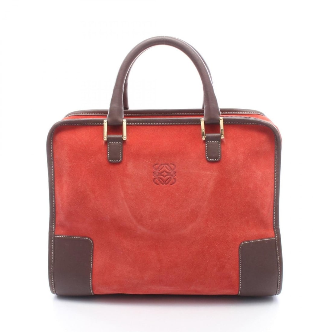 Loewe Amazona 32 Handbag, Suede Leather, Women's, Red/Brown: --- Catalog ---Category: SizeSize (HxWxD): 22cm x 32cm x 14cm / 8.66'' x 12.59'' x 5.51''Category: DesignType: HandbagColor: Brown, Red colorGender: WomenMaterial: Suede , Leather Category: GeneralBra