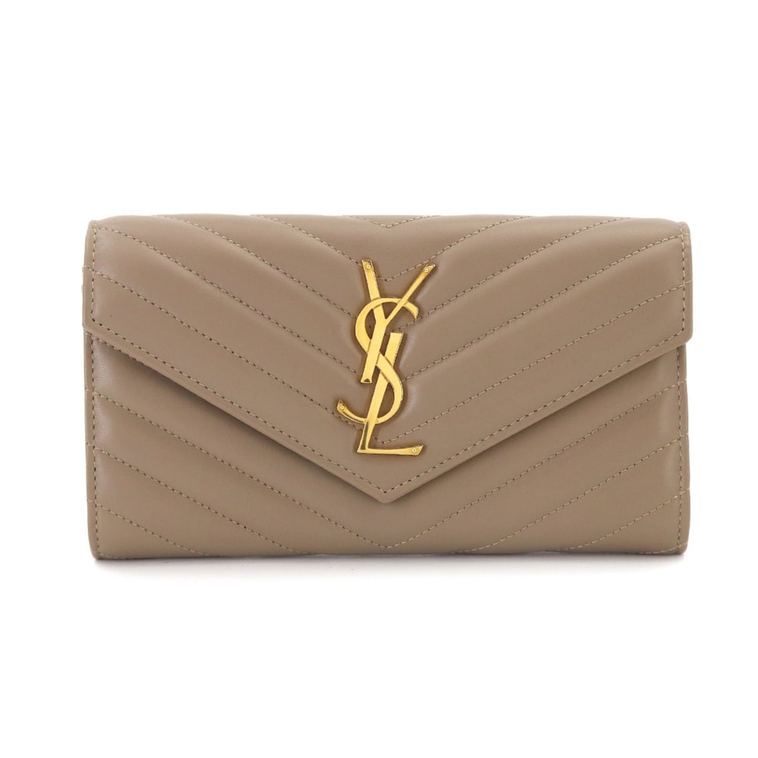 Yves Saint Laurent Saint Laurent Paris Monogram Large Flap Wallet, Bi-fold Long Leather, Greige,: --- Catalog ---Category: SizeSize (HxWxD): 10.5cm x 19cm x 3cm / 4.13'' x 7.48'' x 1.18''Category: DesignType: Long wallet (bi-fold)Color: GrayishGender: WomenMaterial: Leather Category: GeneralMPN: 3