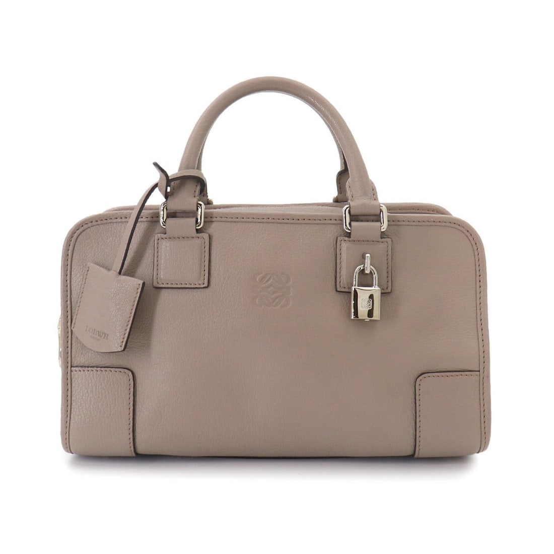 Loewe Amazona 28 Handbag, Leather, Beige, Silver Hardware, Greige: --- Catalog ---Category: SizeWeight: 645g / 1.42lb.Size (HxWxD): 17.5cm x 29cm x 13cm / 6.88'' x 11.41'' x 5.11''Handle Length: 27.5cm / 10.82''Category: DesignType: HandbagColor: BeigeGender: WomenMa