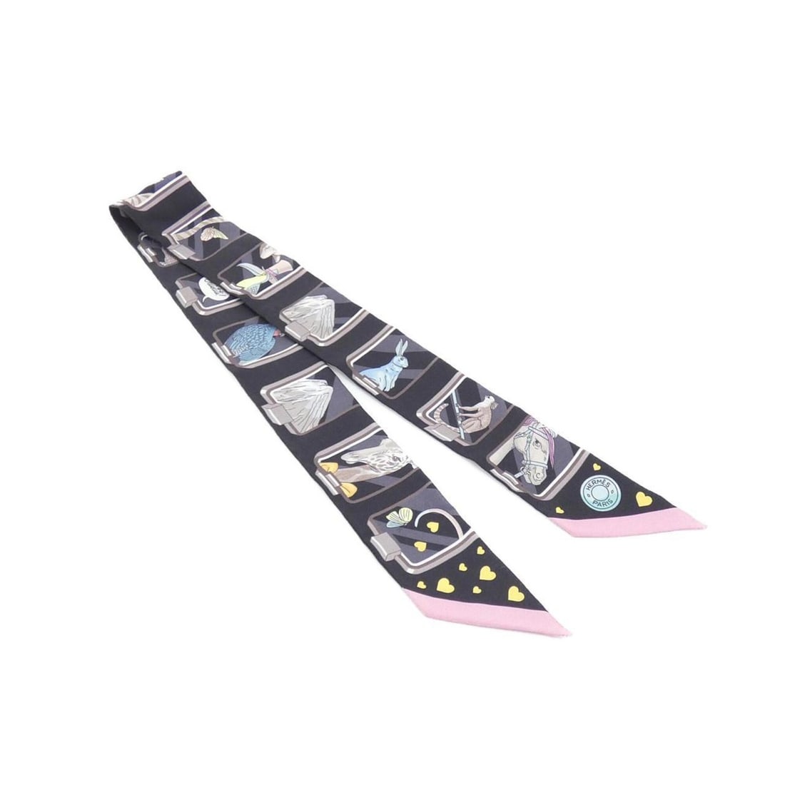 Hermes HERMES STORY Twilly 063875S Scarf Muffler: --- Catalog ---Category: SizeSize (LxW): 5cm x 86cm / 1.96'' x 33.85''Category: DesignType: ScarfColor: BlackGender: Women,MenMaterial: Silk Category: GeneralMPN: 063875SBrand: Hermes--- Item List ---