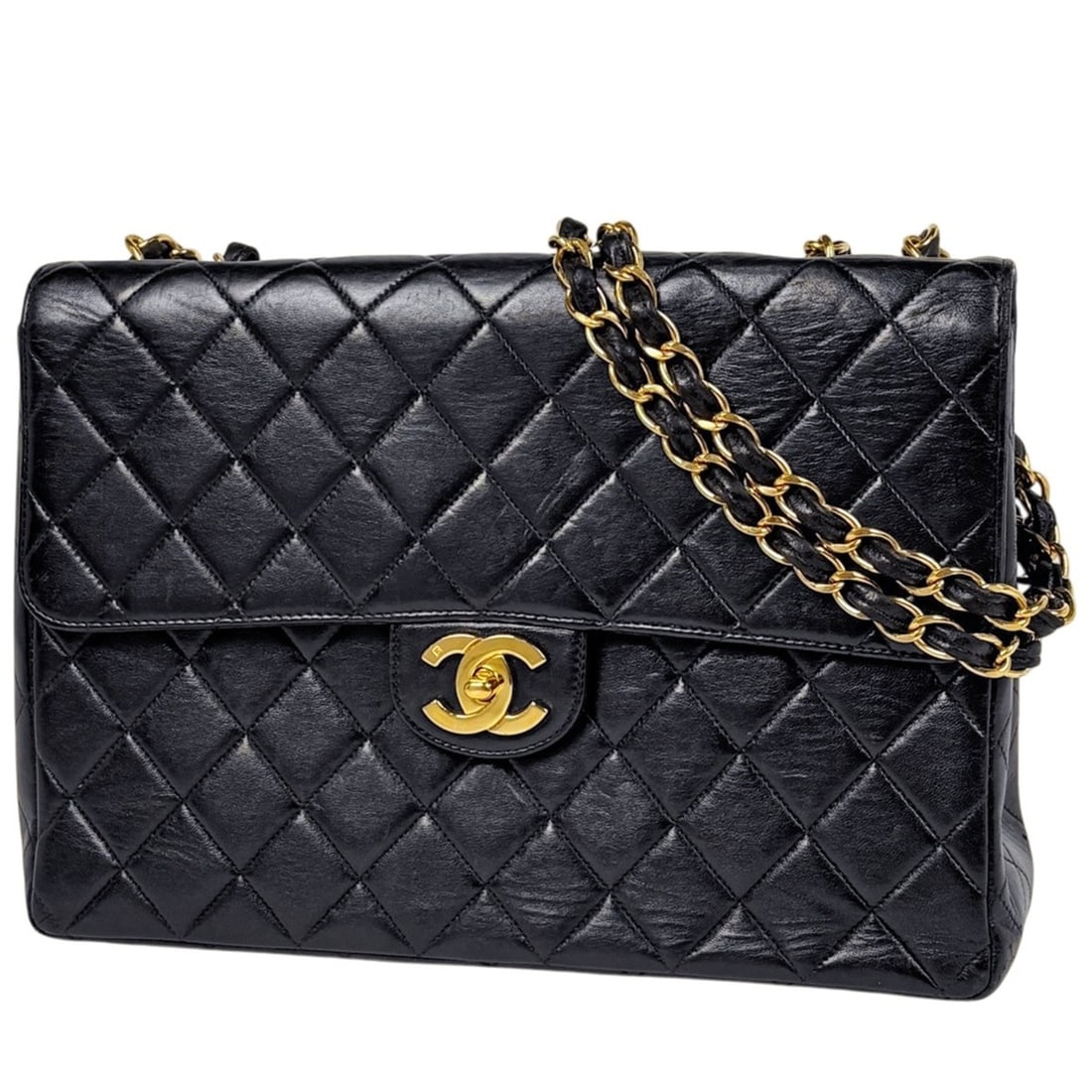 Chanel Large Matelassé Single Flap Chain Shoulder Bag with Coco Mark, Double Chain, Leather, Black,: --- Catalog ---Category: SizeSize (HxWxD): 21cm x 30cm x 8.5cm / 8.26'' x 11.81'' x 3.34''Category: DesignType: Shoulder bagColor: BlackGender: WomenMaterial: Leather Category: GeneralBrand: Chanel---