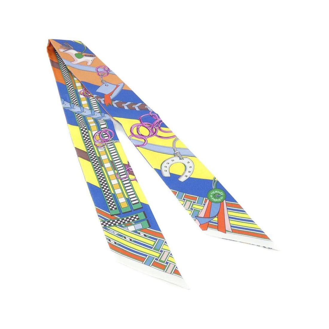 Hermes BRIDES ET GRIS Twilly 062849S Scarf Muffler: --- Catalog ---Category: SizeSize (LxW): 5cm x 86cm / 1.96'' x 33.85''Category: DesignType: ScarfColor: Blue, Multi-color, Red color, YellowGender: Women,MenMaterial: Silk Category: GeneralMPN: 062849