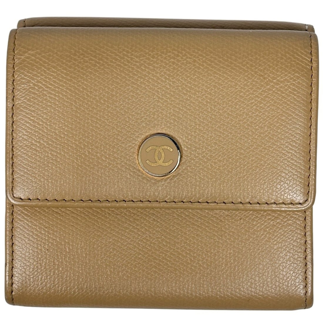 Chanel Coco Button Tri-fold Wallet, Mark, Double Snap Closure, Leather, Beige, Women's: --- Catalog ---Category: SizeSize (HxWxD): 9.5cm x 10.5cm x 2.5cm / 3.74'' x 4.13'' x 0.98''Category: DesignType: Wallet (tri-fold)Color: BeigeGender: WomenMaterial: Leather Category: GeneralBrand: Ch