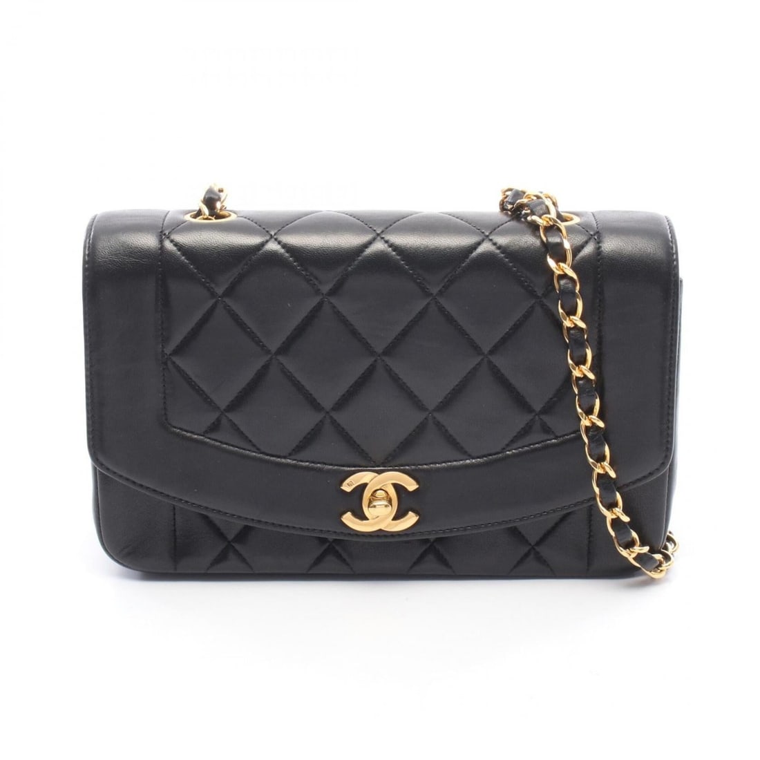 Chanel Matelassé Diana Flap Shoulder Bag/Handbag, Lambskin Leather, Women's, Black (A01164): --- Catalog ---Category: SizeSize (HxWxD): 14cm x 22cm x 7cm / 5.51'' x 8.66'' x 2.75''Category: DesignType: Handbag, Shoulder bagColor: BlackGender: WomenMaterial: Leather Hardware Color: GoldLeather