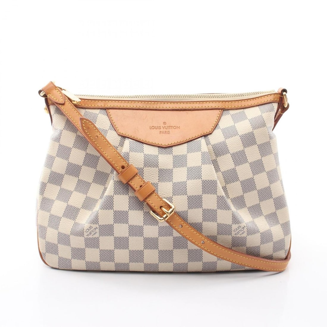 Louis Vuitton Siracusa PM Shoulder Bag/Handbag, Coated Canvas and Leather, Damier Azur Pattern,: --- Catalog ---Category: SizeSize (HxWxD): 22cm x 30cm x 9cm / 8.66'' x 11.81'' x 3.54''Category: DesignType: Handbag, Shoulder bagColor: Damier Azur, WhiteGender: WomenMaterial: Coated canvas Categor