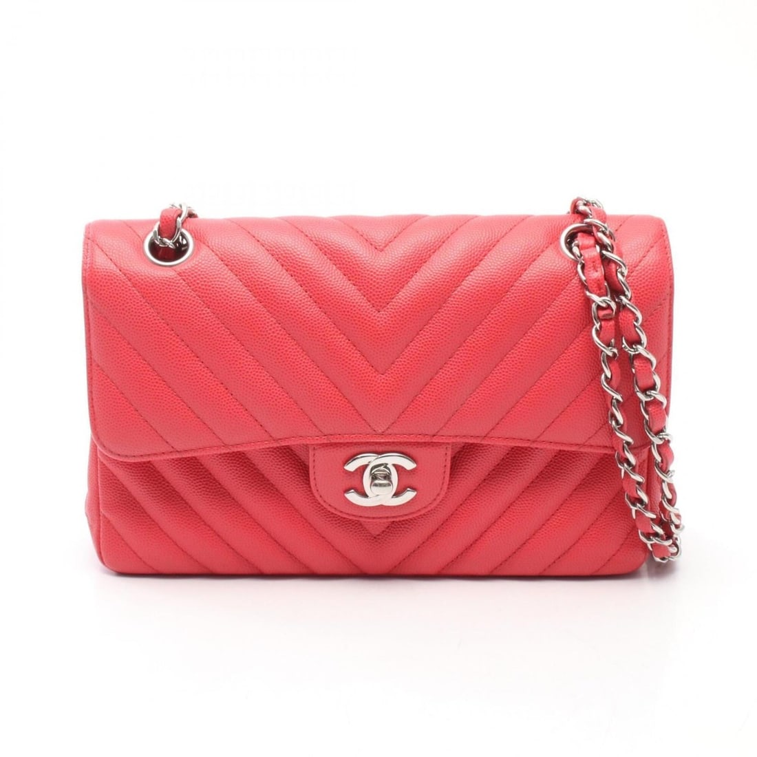 Chanel Matelassé Double Flap Shoulder Bag/Handbag, Caviar Leather (Grained Calfskin), Women's, Red,: --- Catalog ---Category: SizeSize (HxWxD): 14cm x 23cm x 6cm / 5.51'' x 9.05'' x 2.36''Category: DesignType: Handbag, Shoulder bagColor: Red colorGender: WomenMaterial: Grained Calfskin Hardware Color