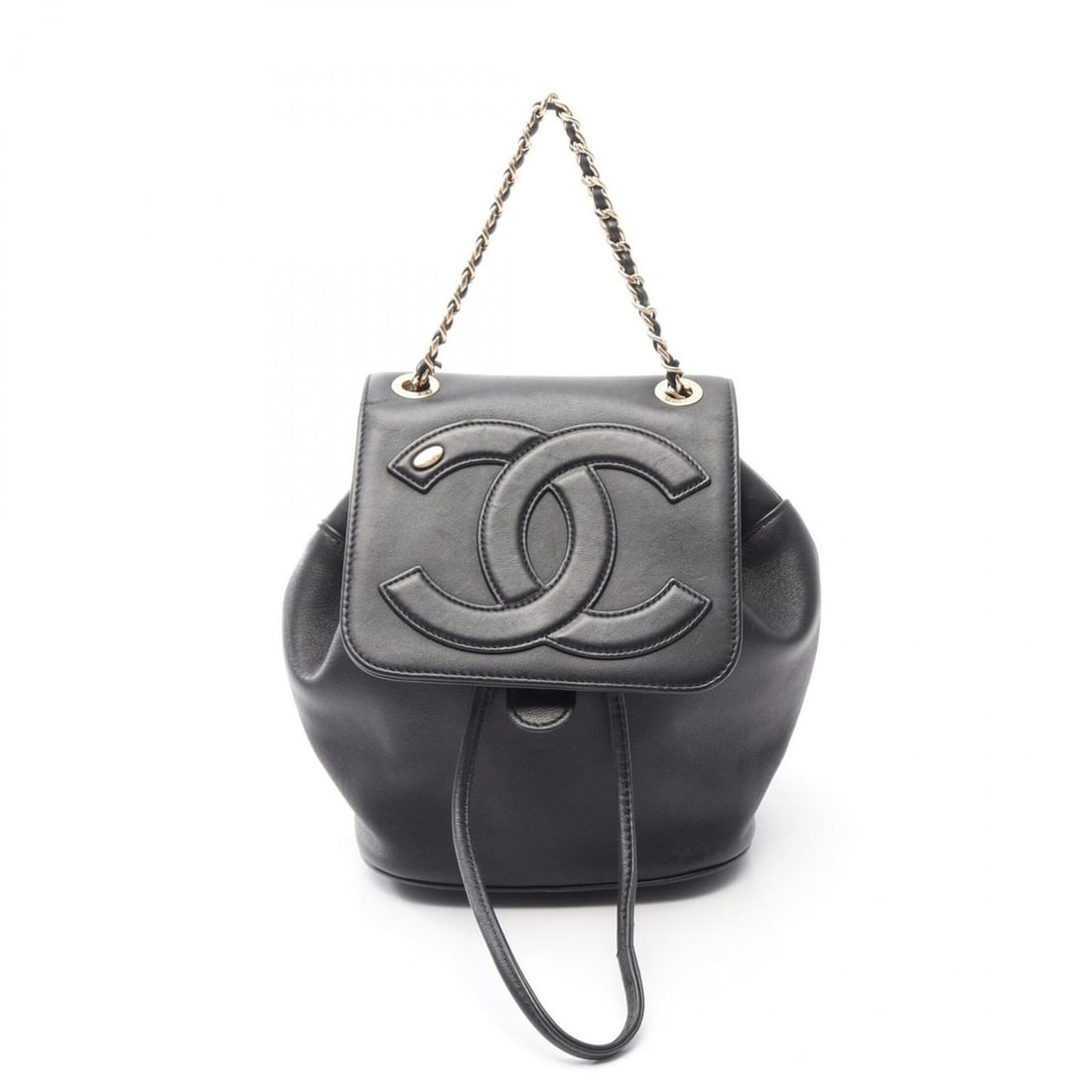 Chanel Coco Mark Chain Backpack/Handbag, Lambskin Leather, Women's, Black: --- Catalog ---Category: SizeSize (HxWxD): 20.5cm x 16cm x 12cm / 8.07'' x 6.29'' x 4.72''Category: DesignType: Backpack, HandbagColor: BlackGender: WomenMaterial: Leather Hardware Color: GoldLeather/