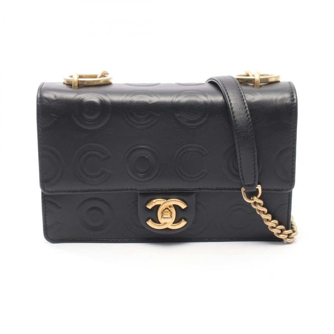 Chanel COCO Embossed Small Flap Shoulder Bag/Handbag, Leather, Women's, Black: --- Catalog ---Category: SizeSize (HxWxD): 13cm x 21cm x 4cm / 5.11'' x 8.26'' x 1.57''Category: DesignType: Handbag, Shoulder bagColor: BlackGender: WomenMaterial: Leather Hardware Color: GoldCategor