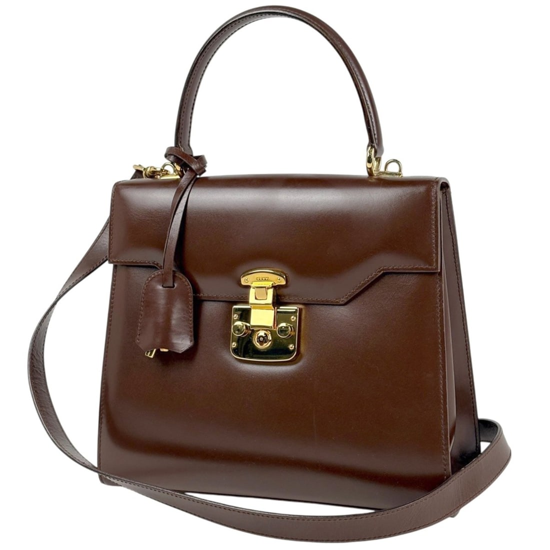 Gucci Lady Lock Handbag 2WAY 00021100258 Leather Brown Women's (1 of 9)