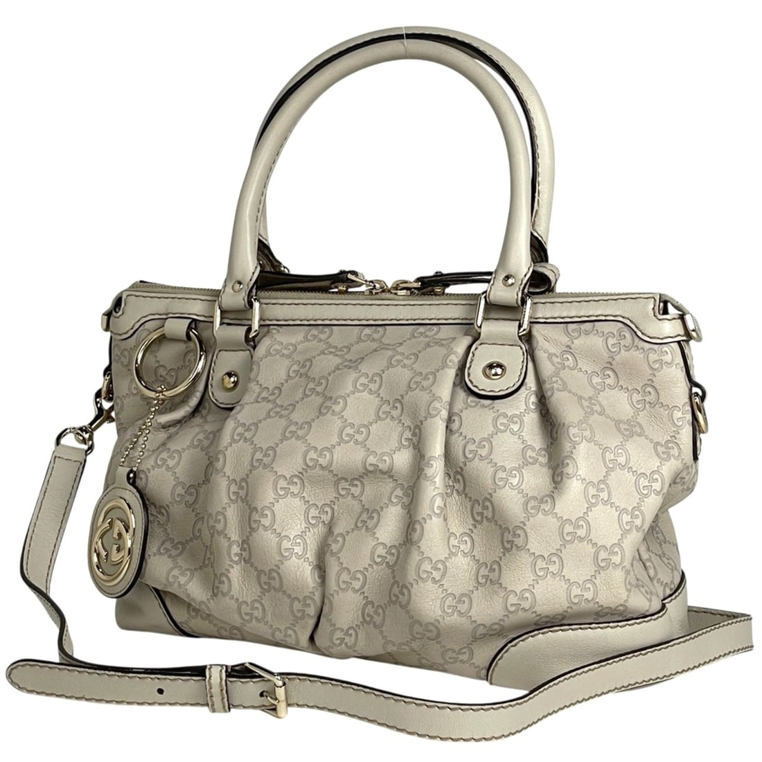 Gucci Guccissima Sukey Handbag Signature 2-Way Shima Leather Ivory 247902 Women's: --- Catalog ---Category: SizeSize (HxWxD): 22cm x 32cm x 15cm / 8.66'' x 12.59'' x 5.9''Category: DesignType: HandbagColor: IvoryGender: WomenMaterial: Leather Category: GeneralBrand: Gucci--- Item Li