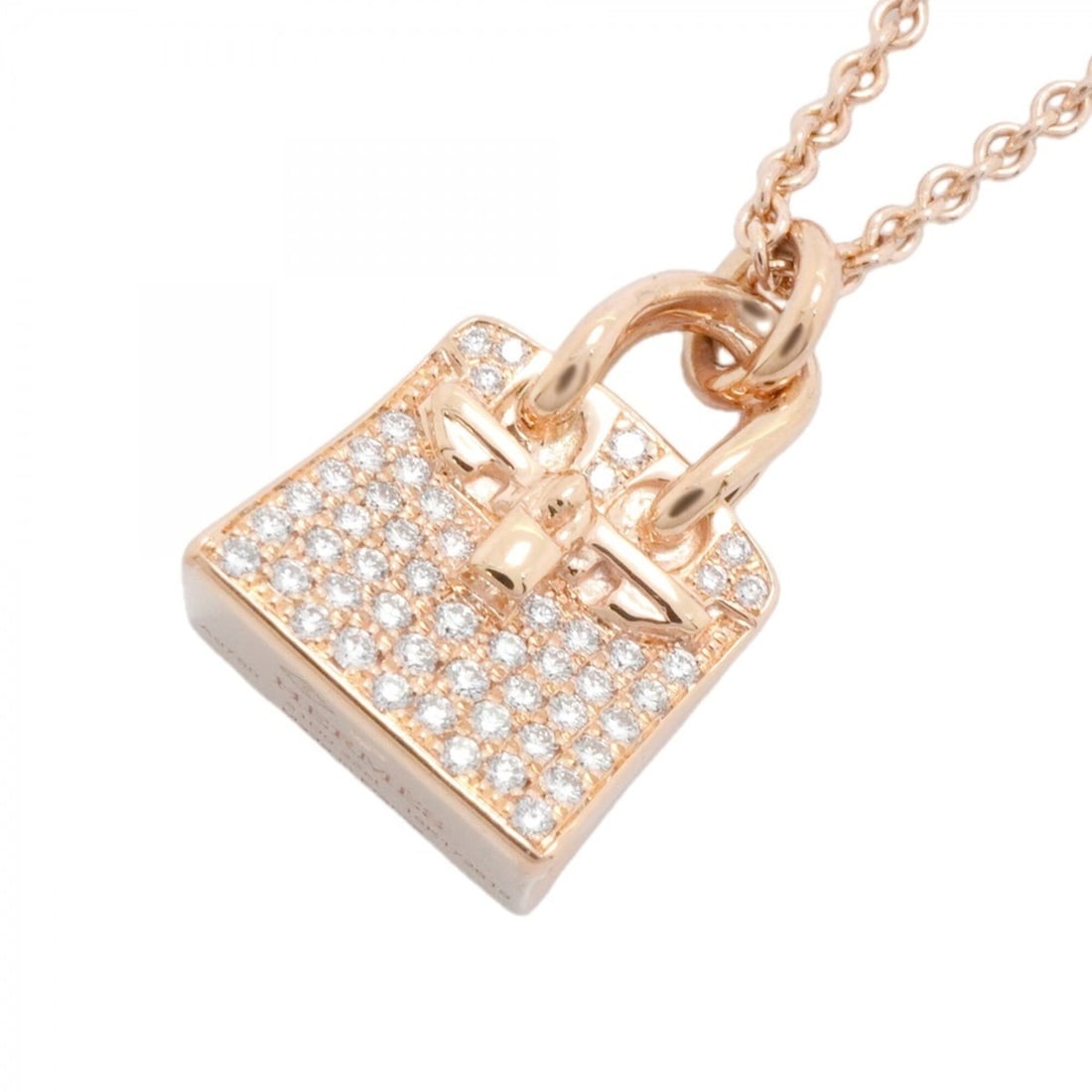 Hermes Amulette Necklace for Birkin Bags, 18K Pink Gold, Diamond, Women's: --- Catalog ---Category: SizePendant Size: 18.5mm x 11.4mm / 0.72'' x 0.44''Neck Circumference: 38 cm - 40 cm / 14.96'' - 15.74''Category: DesignStone: DiamondGender: WomenMaterial: Pink gold (18K)Pen