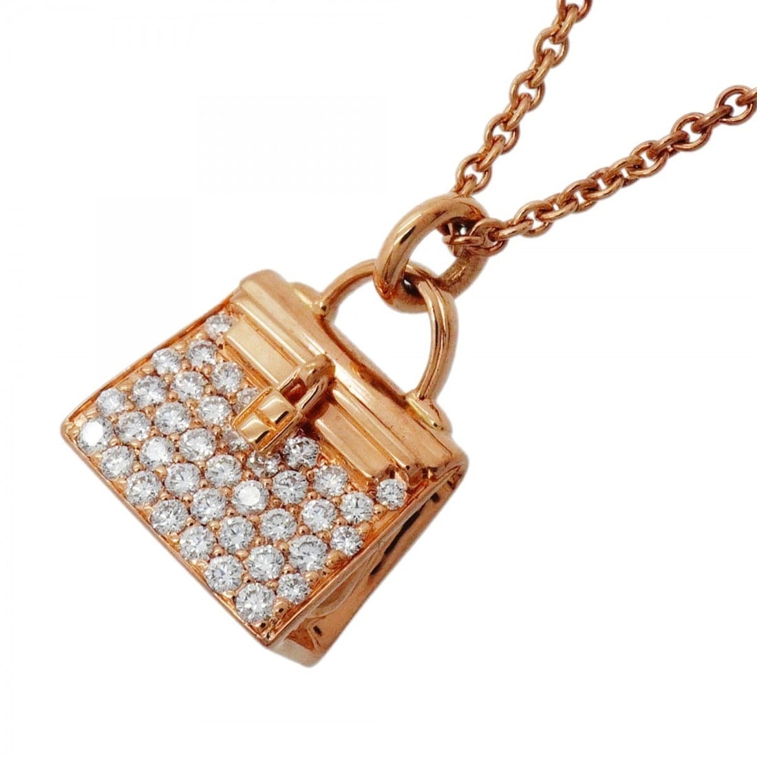 Hermes Amulette Kelly Necklace, 18KPG Pink Gold, Diamond, Women's: --- Catalog ---Category: SizePendant Size: 18mm x 12.5mm / 0.7'' x 0.49''Neck Circumference: 38 cm - 41 cm / 14.96'' - 16.14''Category: DesignStone: DiamondGender: WomenMaterial: Pink gold (18K)Pendan