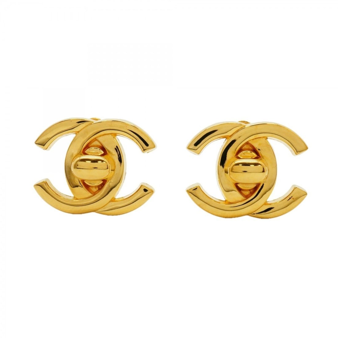 Chanel Coco Mark Turnlock Earrings, Gold Plated, Ladies' P3019139 (1 of 7)