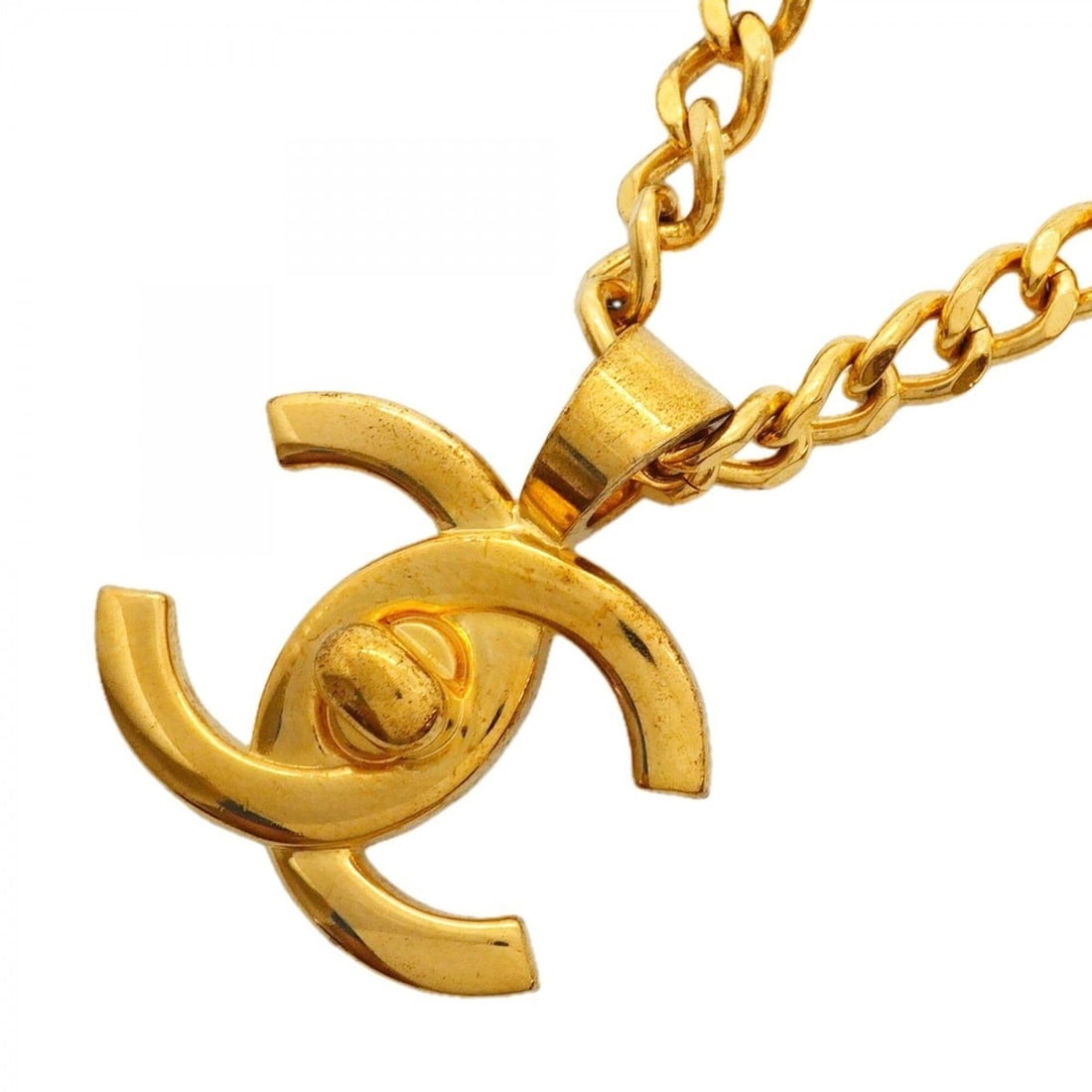Chanel Necklace, Coco Mark, Turnlock, GP Plated, Gold, Women's, P3019131: --- Catalog ---Category: SizePendant Size: 41.6mm x 37.7mm / 1.63'' x 1.48''Neck Circumference: 56 cm / 22.04''Category: DesignColor: GoldGender: WomenMaterial: Gold platingNecklace Type: NecklaceCate