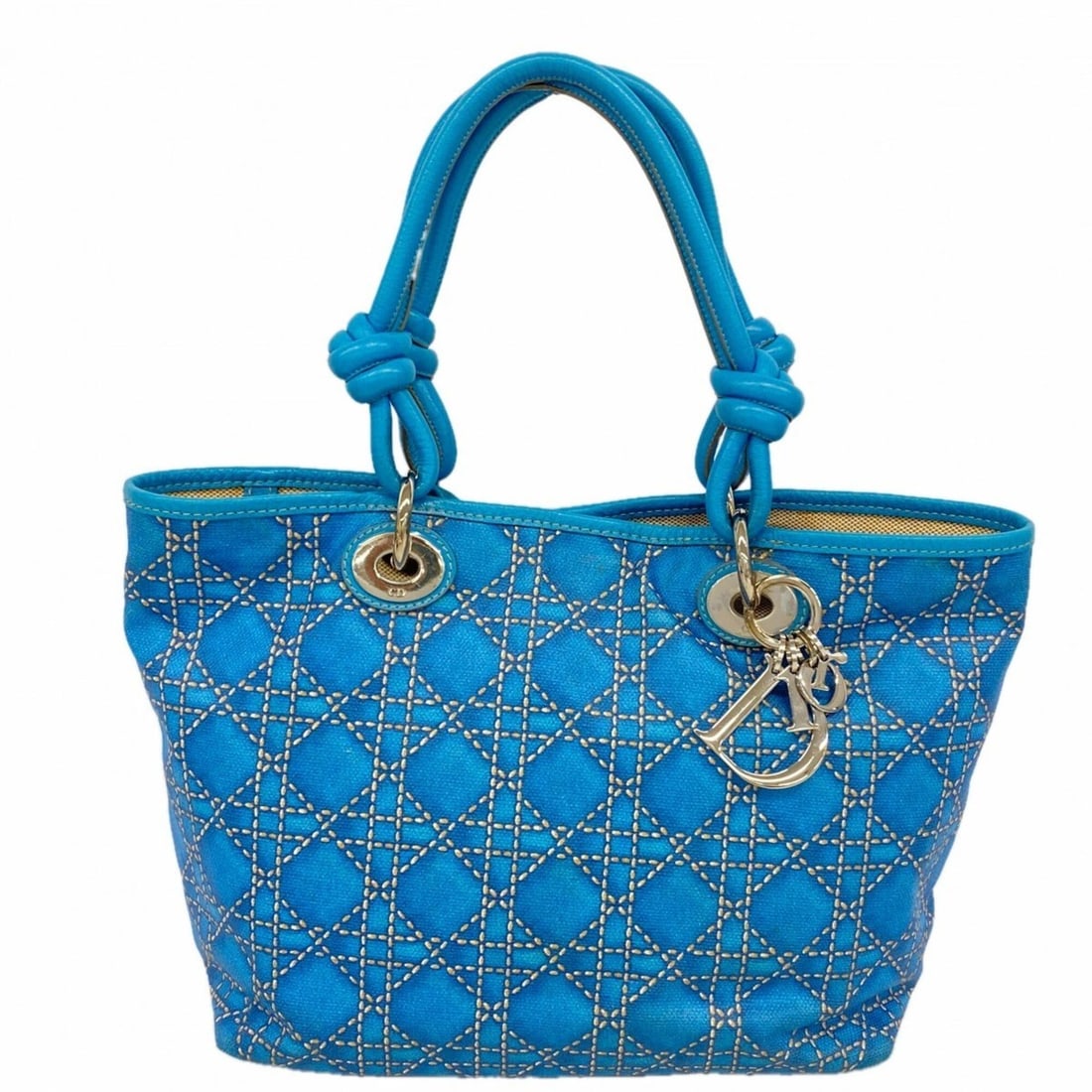 Christian Dior Cannage Pana Leather Tote Bag, Blue, Women's: --- Catalog ---Category: SizeSize (HxWxD): 22cm x 25.5cm x 12.5cm / 8.66'' x 10.03'' x 4.92''Category: DesignType: Tote bagColor: BlueGender: WomenMaterial: Leather , PVC Hardware Color: SilverCategor