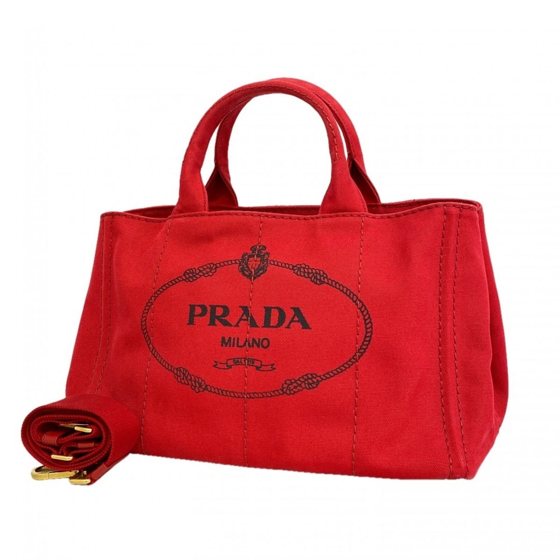 Prada Canapa canvas tote bag, red, for women.: --- Catalog ---Category: SizeSize (HxWxD): 23.5cm x 35cm x 22.5cm / 9.25'' x 13.77'' x 8.85''Category: DesignType: Tote bagColor: Red colorGender: WomenMaterial: Canvas Hardware Color: GoldCategory: G