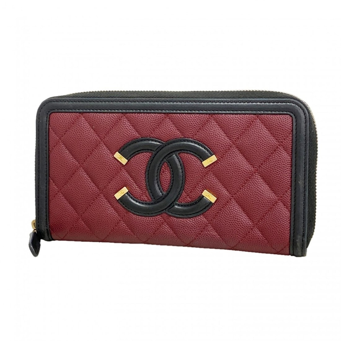 Chanel Long Wallet CC Filigree Caviar Skin Bordeaux Black Women's: --- Catalog ---Category: SizeSize (HxWxD): 10.5cm x 19.5cm x 2.5cm / 4.13'' x 7.67'' x 0.98''Category: DesignType: Long wallet (bi-fold)Color: Black, BordeauxGender: WomenMaterial: Grained Calfskin Ca