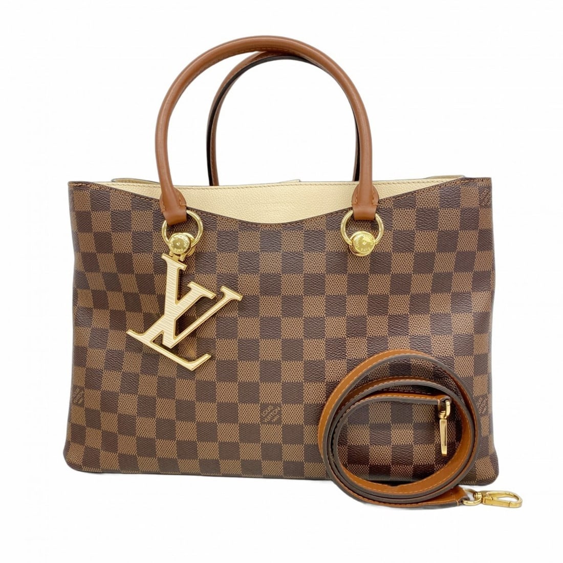 Louis Vuitton Damier LV Riverside Tote Bag N40135 Ebene Cream 2-way bag for women: --- Catalog ---Category: SizeSize (HxWxD): 25cm x 36cm x 12.5cm / 9.84'' x 14.17'' x 4.92''Category: DesignType: Tote bagColor: Cream, EbeneGender: WomenCategory: GeneralMPN: N40135Brand: Louis Vuitto