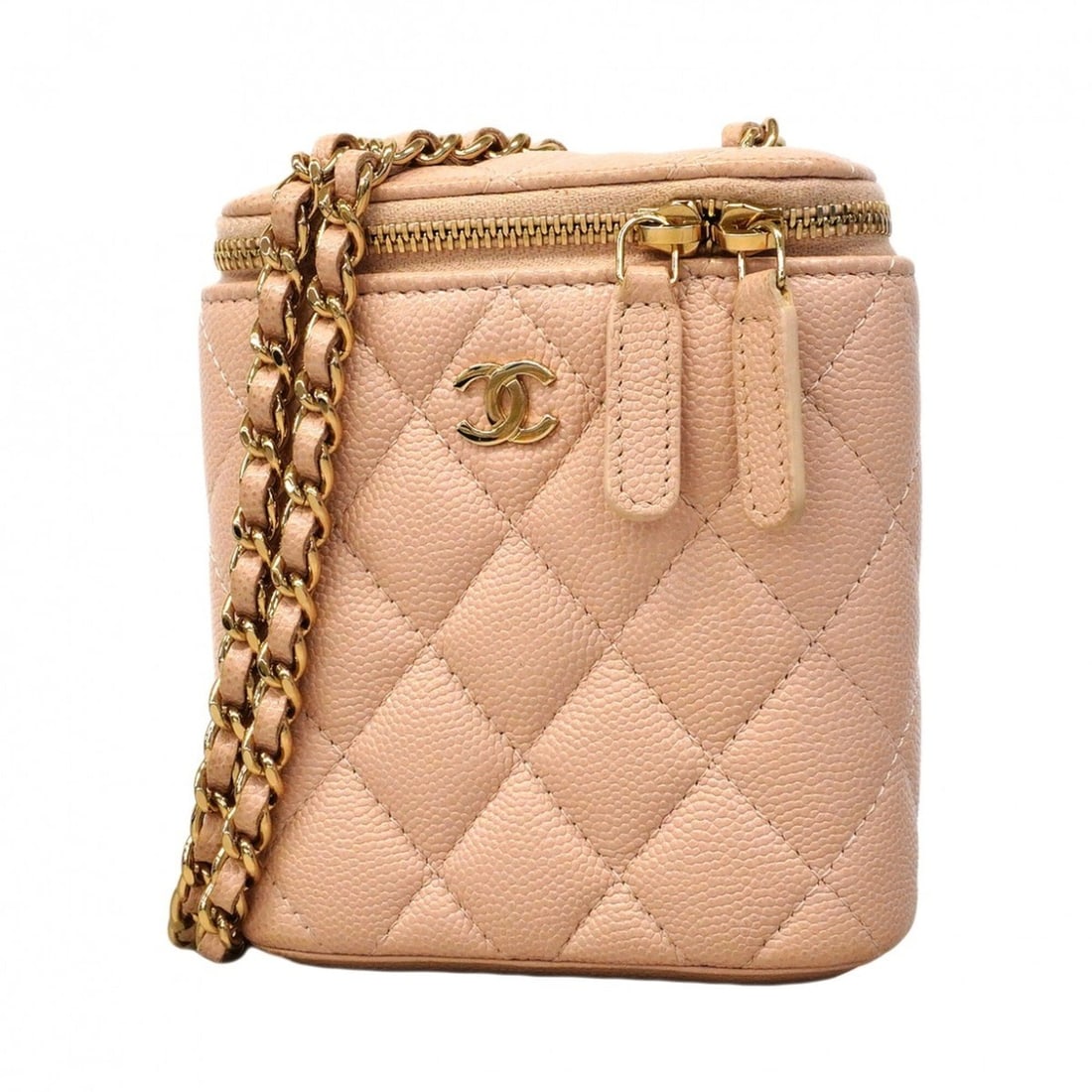 Chanel Matelassé Chain Shoulder Bag, Caviar Leather, Pink Beige/Champagne, Women's: --- Catalog ---Category: SizeSize (HxWxD): 11.5cm x 10cm x 4cm / 4.52'' x 3.93'' x 1.57''Category: DesignType: Shoulder bagColor: Pink beigeGender: WomenMaterial: Grained Calfskin Hardware Color: Cham