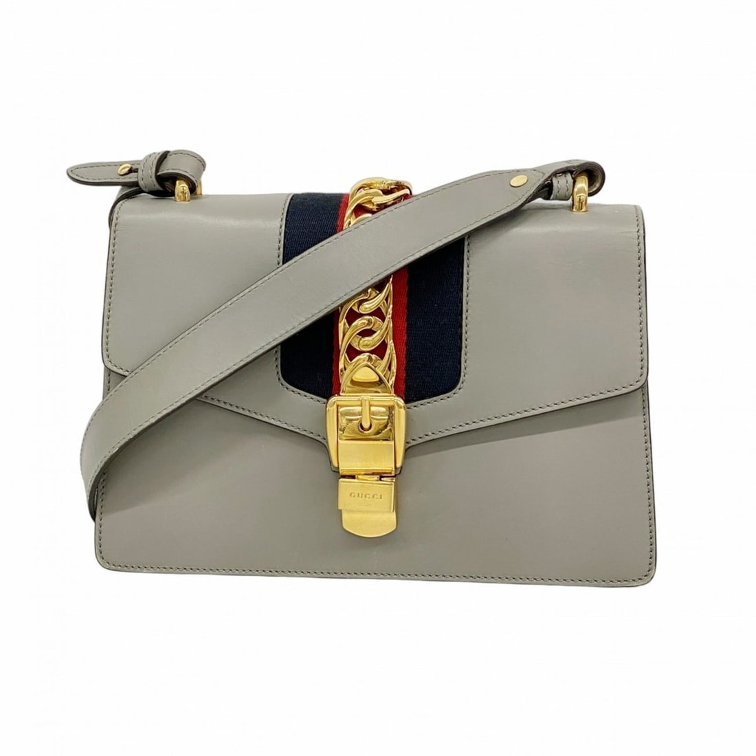 Gucci Sylvie Shoulder Bag 421882 Leather Gray Women's: --- Catalog ---Category: SizeSize (HxWxD): 17.5cm x 25.5cm x 7cm / 6.88'' x 10.03'' x 2.75''Category: DesignType: Shoulder bagColor: GrayGender: WomenMaterial: Leather Hardware Color: GoldCategory: Ge