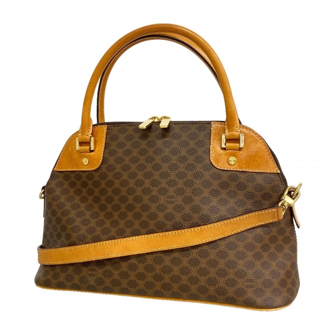 Celine Macadam Brown 2-way handbag for women: --- Catalog ---Category: SizeSize (HxWxD): 20.5cm x 31.5cm x 12.5cm / 8.07'' x 12.4'' x 4.92''Category: DesignType: HandbagColor: BrownGender: WomenMaterial: PVC Hardware Color: GoldCategory: GeneralB