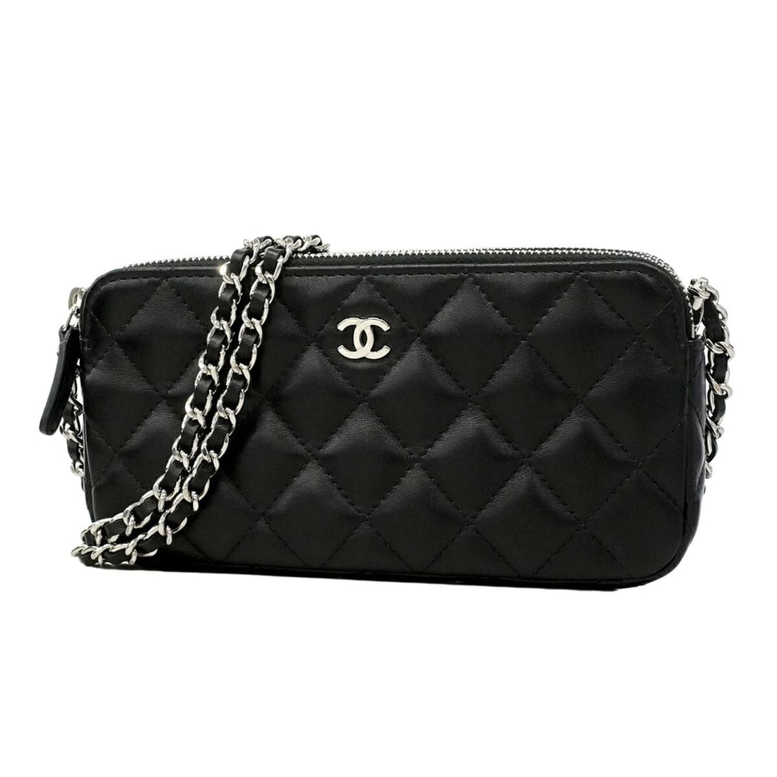 Chanel Matelassé Chain Shoulder Bag, Lambskin, Black, Women's: --- Catalog ---Category: SizeSize (HxWxD): 9cm x 18cm x 3cm / 3.54'' x 7.08'' x 1.18''Category: DesignType: Shoulder bagColor: BlackGender: WomenMaterial: Leather Hardware Color: SilverLeather/Fur Typ