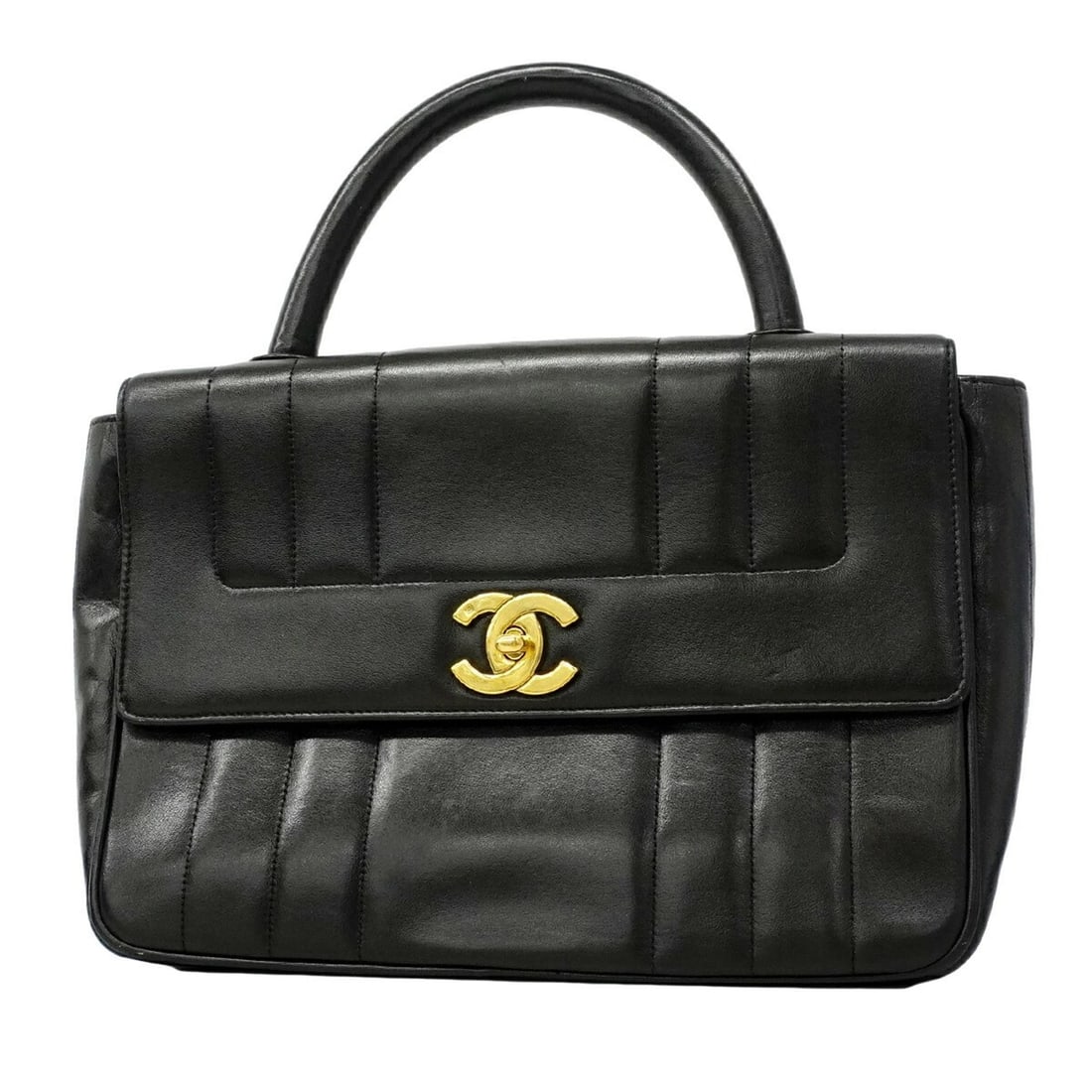 Chanel Mademoiselle Lambskin Handbag, Black, Women's: --- Catalog ---Category: SizeSize (HxWxD): 19.5cm x 26.5cm x 8cm / 7.67'' x 10.43'' x 3.14''Category: DesignType: HandbagColor: BlackGender: WomenMaterial: Leather Hardware Color: GoldLeather/Fur Type