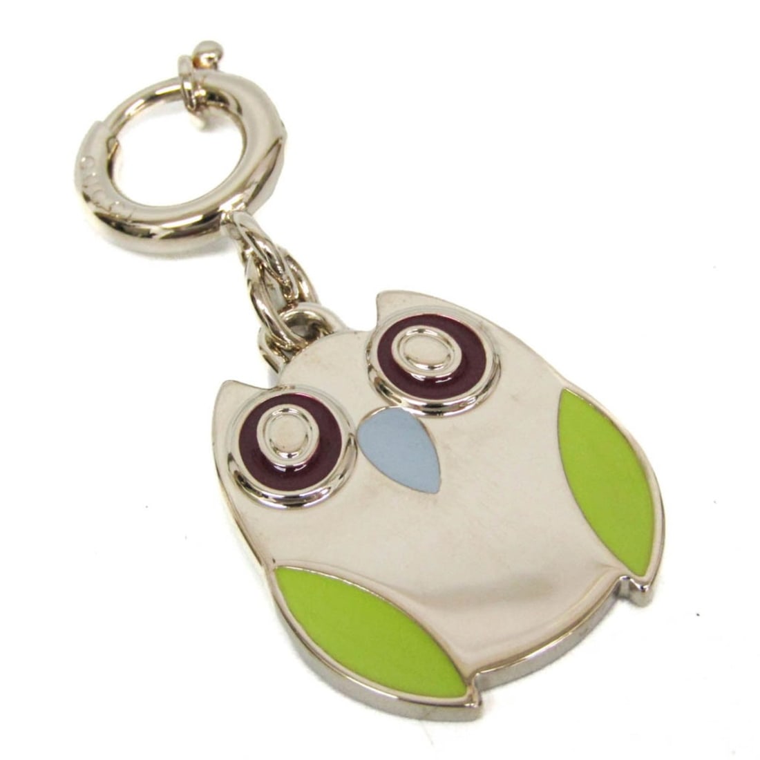 Gucci Metal Keyring Charm Silver,Light Green Owl charm: --- Catalog ---Category: SizeWeight: 18.2g / 0.64oz.Size (HxWxD): 55.00mm x 26.00mm / 2.17'' x 1.02''Category: DesignType: Keyring charmColor: Light green, SilverMetal: SilverStone: No StoneGender: Me
