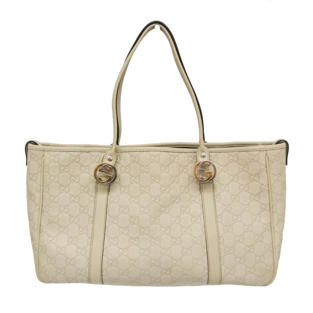 Gucci Guccissima GG Twins 232957 Women's Leather Tote Bag Off-white: --- Catalog ---Category: SizeSize (HxWxD): 23cm x 37cm x 10.5cm / 9.05'' x 14.56'' x 4.13''Handle Length: 45cm / 17.71''Category: DesignType: Tote bagColor: Off-whiteGender: WomenClosure: Snap fastene