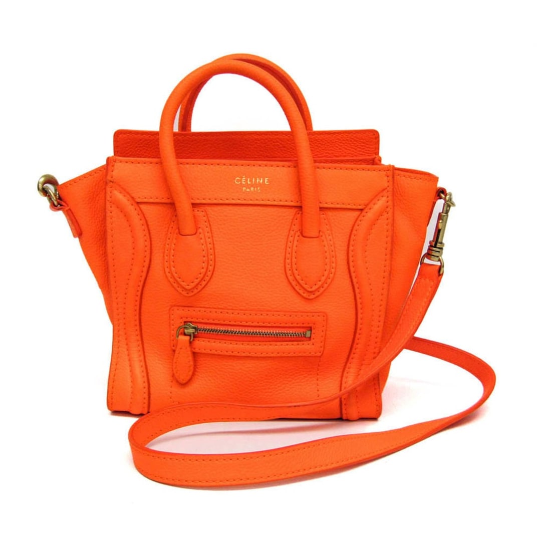 Celine Luggage Nano Women's Leather Handbag,Shoulder Bag Neon Orange: --- Catalog ---Category: SizeHandle Drop: 5.50cm / 2.17''Size (HxWxD): 19.5cm x 20cm x 10cm / 7.67'' x 7.87'' x 3.93''Strap Length: 123cm / 48.42''Handle Length: 29cm / 11.41''Category: DesignType: Ha