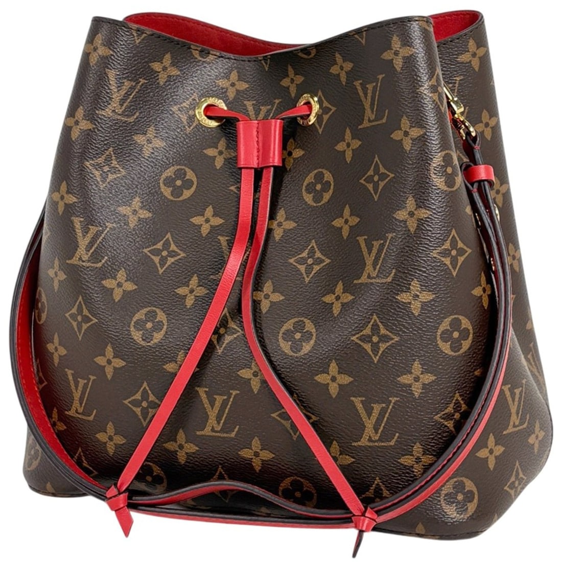 Louis Vuitton NeoNoe drawstring shoulder bag, Monogram Coquelicot (red) and brown, M44021, for: --- Catalog ---Category: SizeSize (HxWxD): 26cm x 25cm x 17cm / 10.23'' x 9.84'' x 6.69''Category: DesignType: Shoulder bagColor: Coquelicots, Red brownGender: WomenMaterial: Monogram Category: Genera
