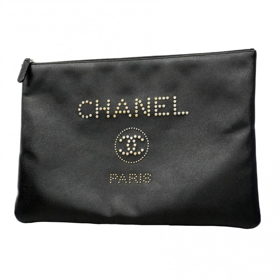 Chanel Deauville Clutch Bag, Black & Gold, Women's: --- Catalog ---Category: SizeSize (HxWxD): 23.5cm x 33.5cm x 2cm / 9.25'' x 13.18'' x 0.78''Category: DesignType: Clutch bagColor: BlackGender: WomenHardware Color: Gold, SilverCategory: GeneralBrand: