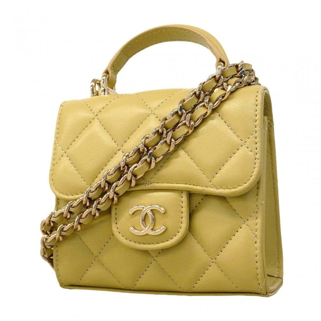 Chanel Matelassé Chain Shoulder Handbag, Lambskin, Beige/Champagne, 2-way Bag for Women: --- Catalog ---Category: SizeSize (HxWxD): 11cm x 11cm x 3.5cm / 4.33'' x 4.33'' x 1.37''Category: DesignType: HandbagColor: BeigeGender: WomenMaterial: Leather Hardware Color: Champagne goldLeather/F