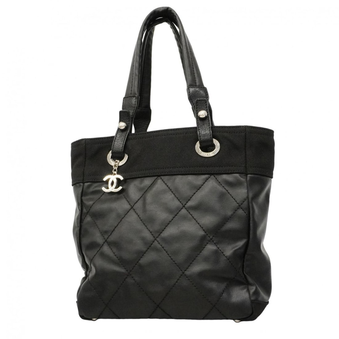 Chanel Paris Biarritz Canvas Tote Bag, Black, Women's: --- Catalog ---Category: SizeSize (HxWxD): 27.5cm x 24.5cm x 10cm / 10.82'' x 9.64'' x 3.93''Category: DesignType: Tote bagColor: BlackGender: WomenMaterial: Canvas Hardware Color: SilverCategory: Gen