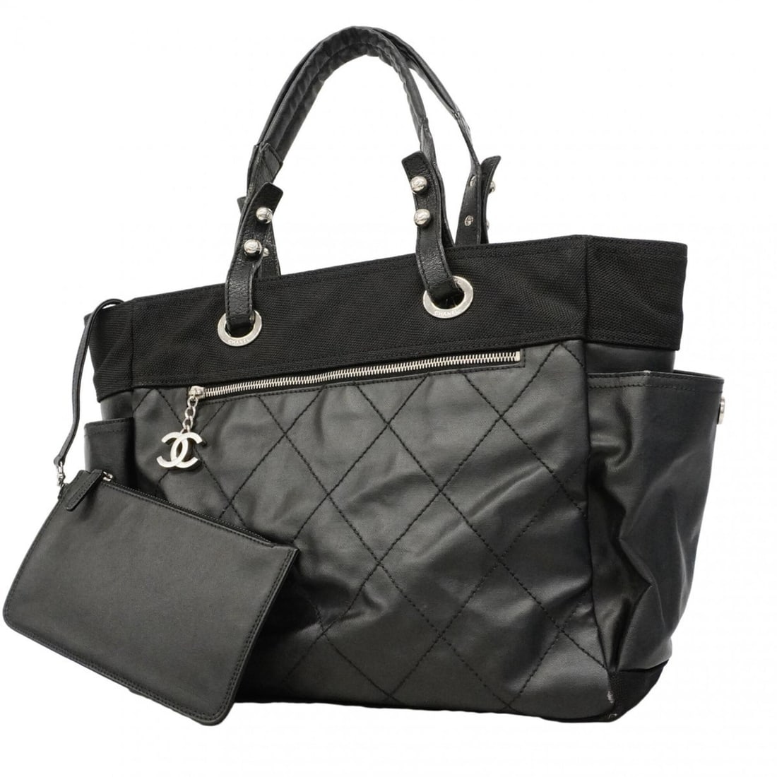 Chanel Paris Biarritz Canvas Tote Bag, Black, Women's: --- Catalog ---Category: SizeSize (HxWxD): 31cm x 34.5cm x 14.5cm / 12.2'' x 13.58'' x 5.7''Category: DesignType: Tote bagColor: BlackGender: WomenMaterial: Canvas Hardware Color: SilverCategory: Gene
