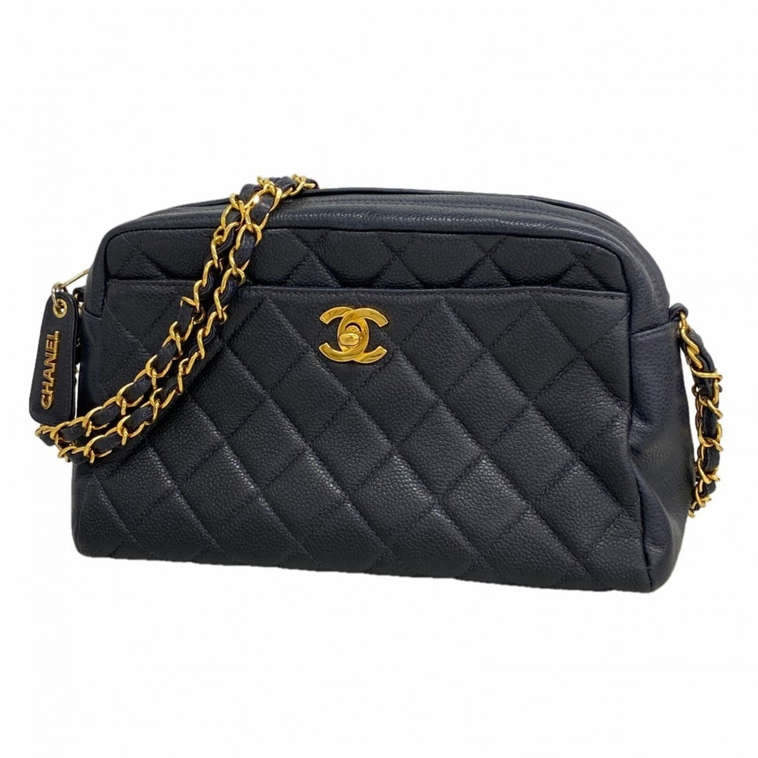 Chanel Matelassé Chain Shoulder Bag, Caviar Leather, Navy, Women's: --- Catalog ---Category: SizeSize (HxWxD): 15cm x 25cm x 10cm / 5.9'' x 9.84'' x 3.93''Category: DesignType: Shoulder bagColor: NavyGender: WomenMaterial: Grained Calfskin Hardware Color: GoldCategory
