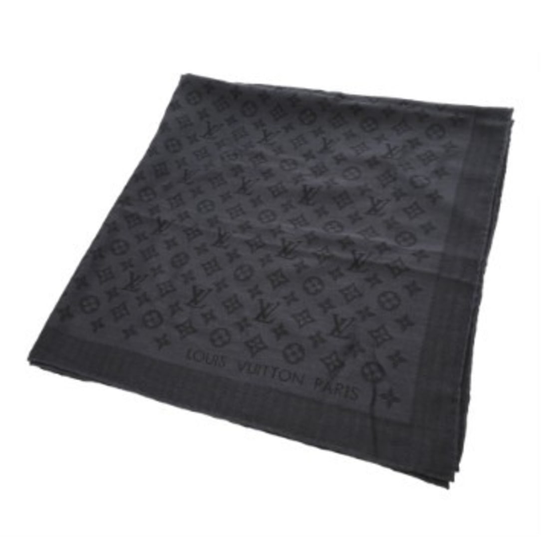 LOUIS VUITTON Monogram Shawl, Grey, M76695, Women's, 65% Silk, 35% Cashmere, Used, AB Rank, Ginzo: --- Catalog ---Category: SizeSize (LxW): 1m x 1.4m / 39.37'' x 55.11''Category: DesignType: ShawlColor: Black, Dark grayGender: WomenMaterial: Silk 65%, Cashmere 35%Category: GeneralMPN: M76695Brand: 
