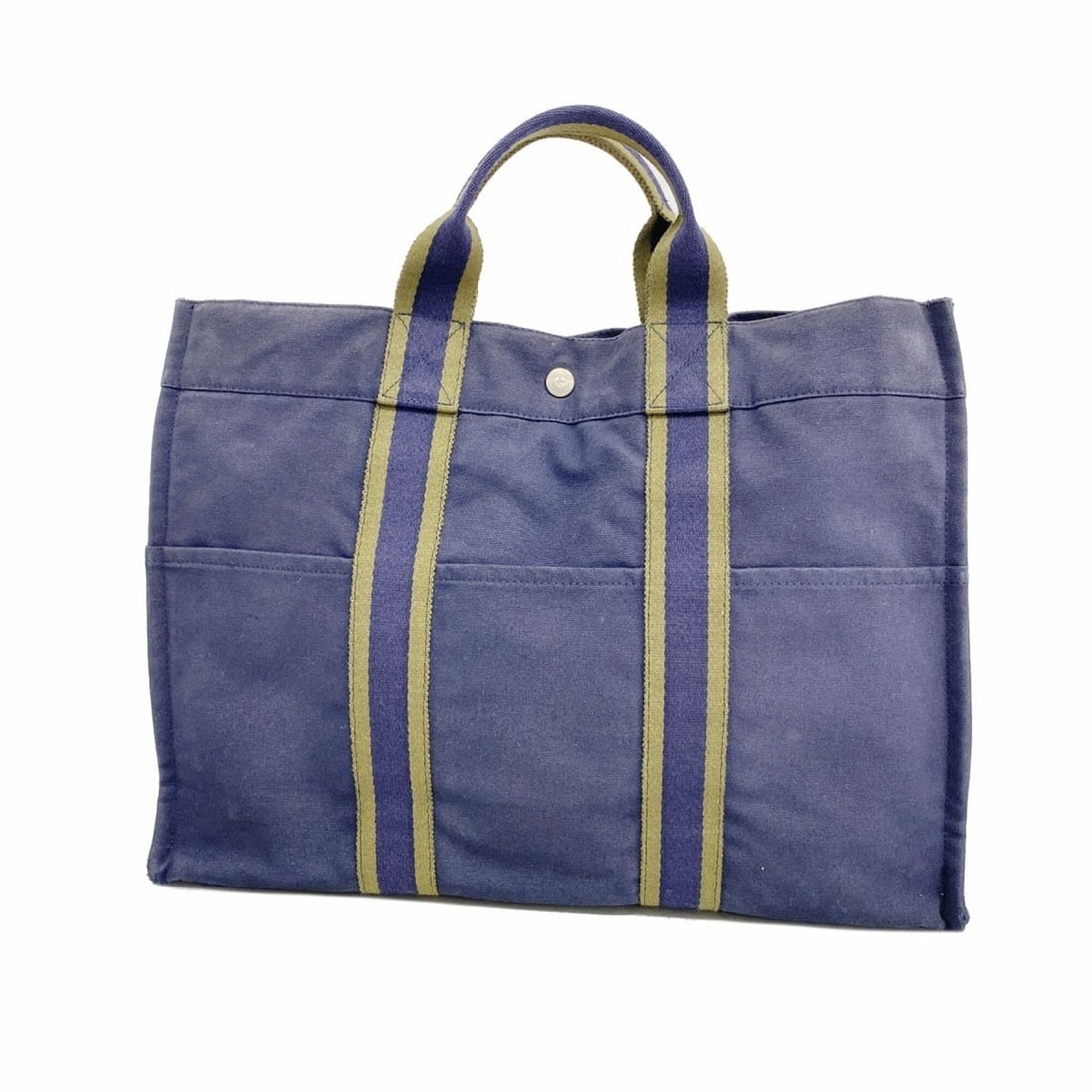 Hermes Fourre-Tout MM Canvas Tote Bag, Navy/Khaki, Men's/Women's: --- Catalog ---Category: SizeSize (HxWxD): 32cm x 43cm x 10cm / 12.59'' x 16.92'' x 3.93''Category: DesignType: Tote bagColor: Khaki, NavyGender: Men,WomenMaterial: Canvas Hardware Color: SilverCatego