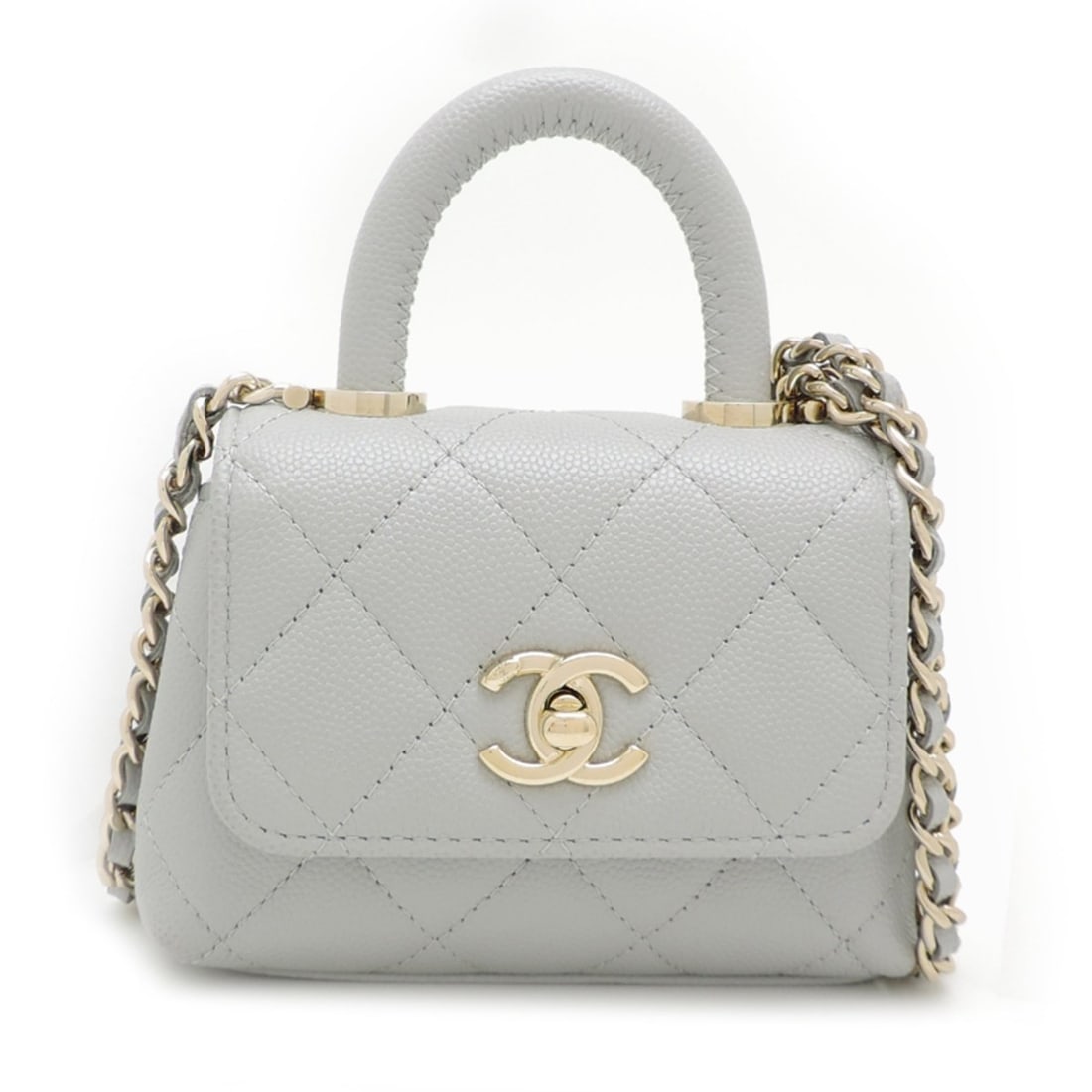 Chanel Coco Handle 11.5 Micro Women's Handbag AP4245 Caviar Skin Gray: --- Catalog ---Category: SizeSize (HxWxD): 9cm x 12.5cm x 5cm / 3.54'' x 4.92'' x 1.96''Category: DesignType: HandbagColor: GrayGender: WomenMaterial: Grained Calfskin Category: GeneralMPN: AP4245Bran