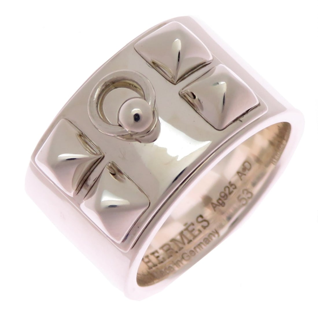 Hermes #53 Collier de Chien GM Women's/Men's Ring H106513B Sterling Silver 925: --- Catalog ---Category: SizeJP Size: 13US Size: 6.5Category: DesignType: Band ringGender: Men,WomenMaterial: Silver 925Category: GeneralMPN: H106513BBrand: HermesCountry of Origin: Germany--- Item Li
