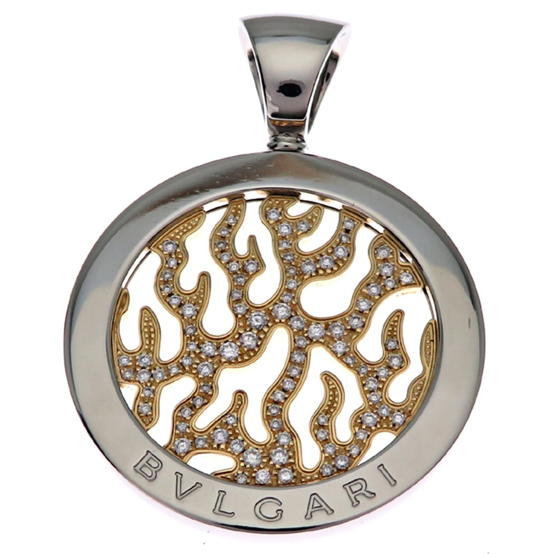 Bvlgari Diamond Tondo Fire Women's/Men's Pendant Top CN853536 750 Yellow Gold: --- Catalog ---Category: DesignStone: DiamondGender: Men,WomenMaterial: Stainless steel, Yellow gold (18K)Necklace Type: PendantCategory: GeneralMPN: CN853536Brand: BvlgariCountry of Origin: Italy--- 