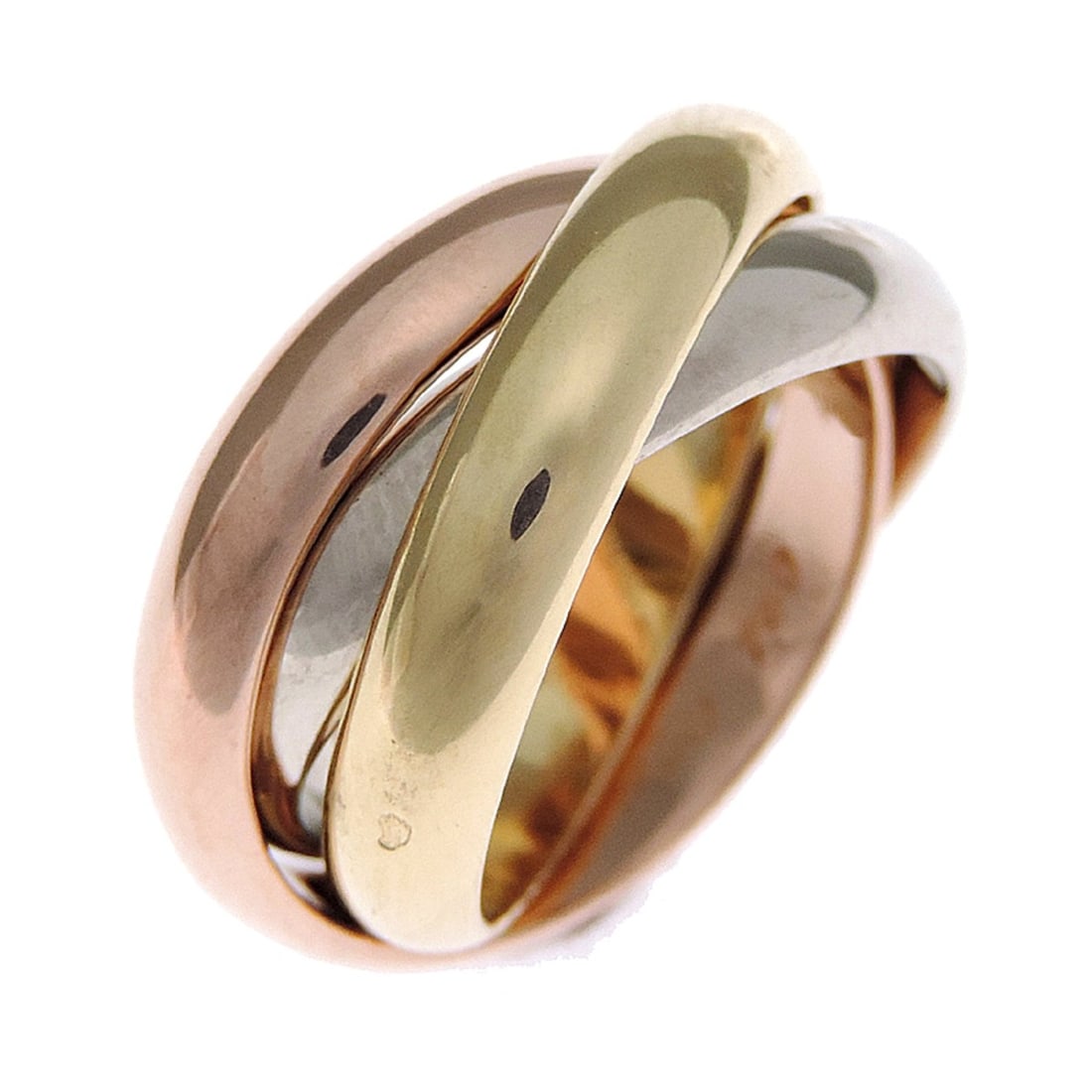 Cartier Trinity #48 Women's/Men's Ring, 750 Pink Gold, Tone: --- Catalog ---Category: SizeJP Size: 8US Size: 4.5Category: DesignType: Band ringGender: Men,WomenMaterial: Pink gold (18K), White gold (18K), Yellow gold (18K)Category: GeneralBrand: Cartier--- Item